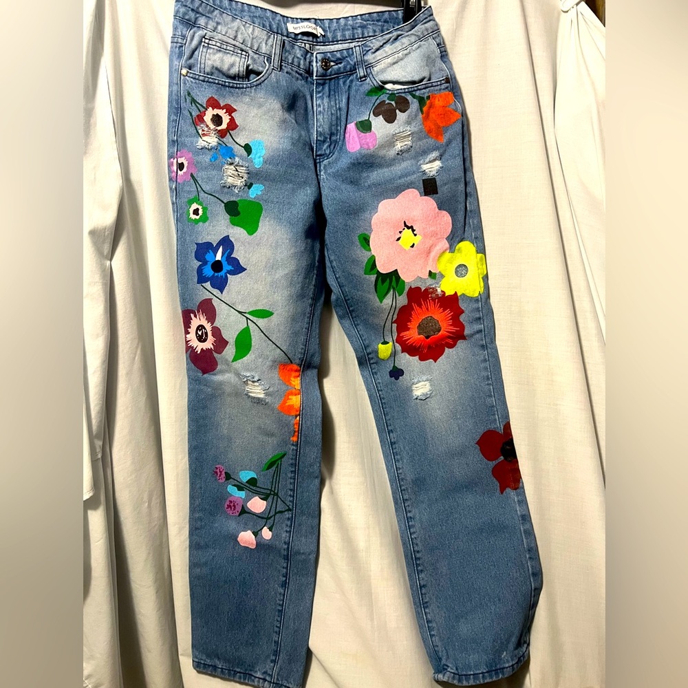 Miss look painted floral jeans size medium